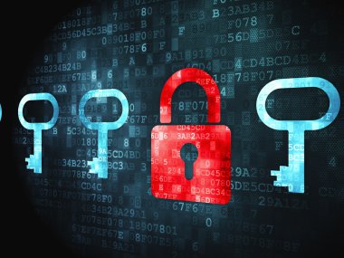 Koruma kavramı: dijital arka plan asma kilit ve anahtar