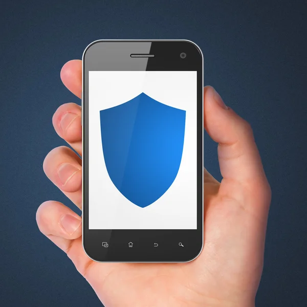 Bescherming concept: Shield op smartphone — Stockfoto
