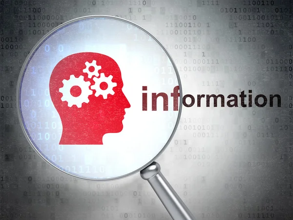 Έννοιας πληροφοριών: κεφάλι με εργαλεία και πληροφορίες με οπτικό γυαλί — Φωτογραφία Αρχείου