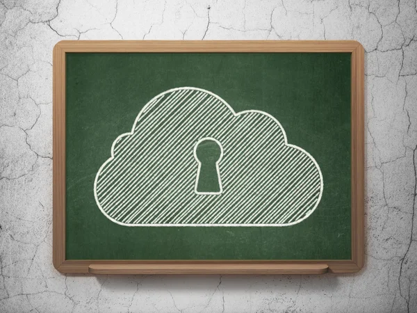 Cloud networking concept: Cloud With Keyhole on chalkboard background — Stock Photo, Image