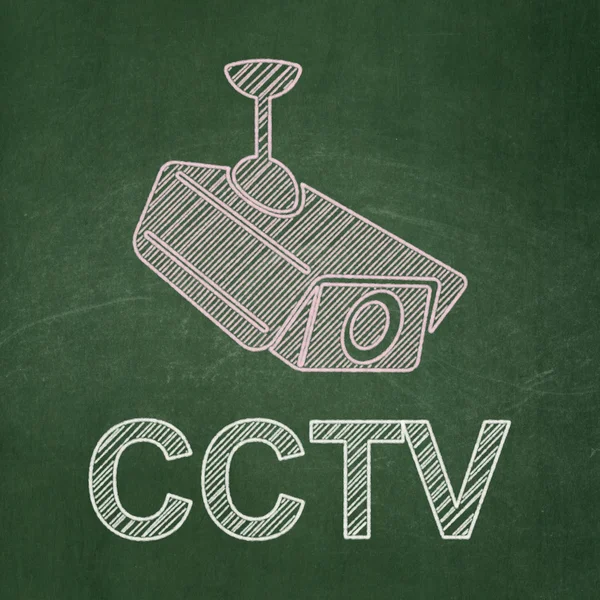 Conceito de proteção: Cctv Camera e CCTV em fundo quadro-negro — Fotografia de Stock
