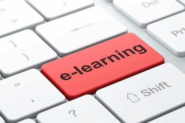 Koncepcja kształcenia: E-learning na tle klawiatury komputera — Zdjęcie stockowe