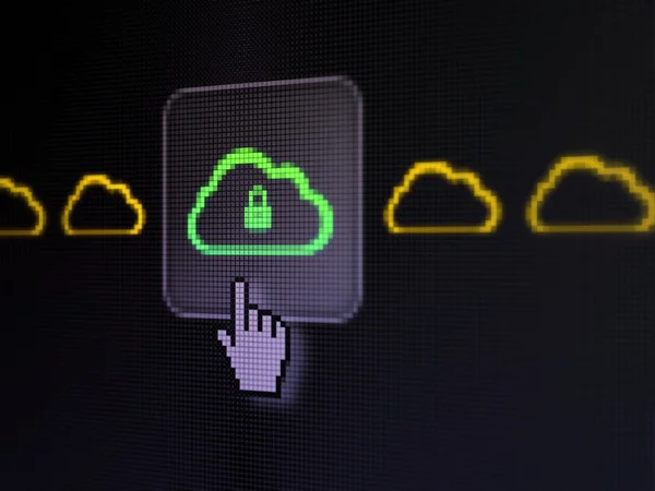 Concepto de computación en la nube: nube con candado en la pantalla del ordenador digital — Foto de Stock