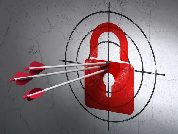 Privacy concept: arrows in Closed Padlock target on wall background — Stock Photo, Image
