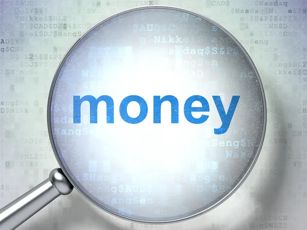 Concepto financiero: Dinero con vidrio óptico —  Fotos de Stock