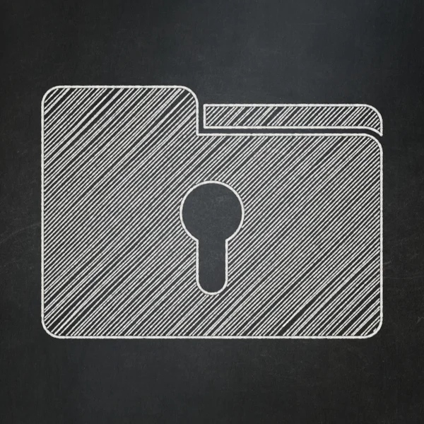 Finance concept: Folder With Keyhole on chalkboard background