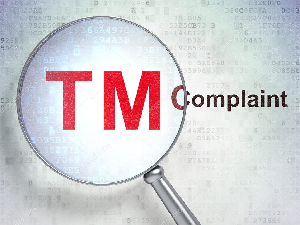 Law concept: Trademark and Complaint with optical glass