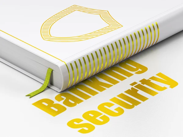 Conceito de proteção: livro com escudo de contorno, segurança bancária — Fotografia de Stock
