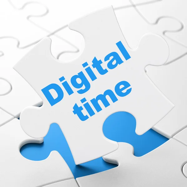 Tidslinje begrepp: digital tid på pussel bakgrund — Stockfoto