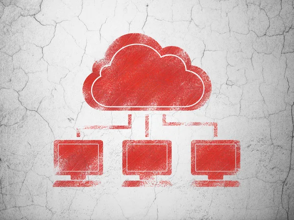 Concetto di tecnologia cloud: rete cloud su sfondo wall — Foto Stock