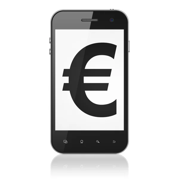 Валюта концепція: євро на смартфоні — стокове фото