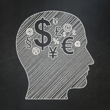 Ekonomi kavramı: Baş Finans sembolü kara tahta arka plan ile