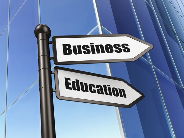 Conceito de educação: assinar Business Education on Building background — Fotografia de Stock