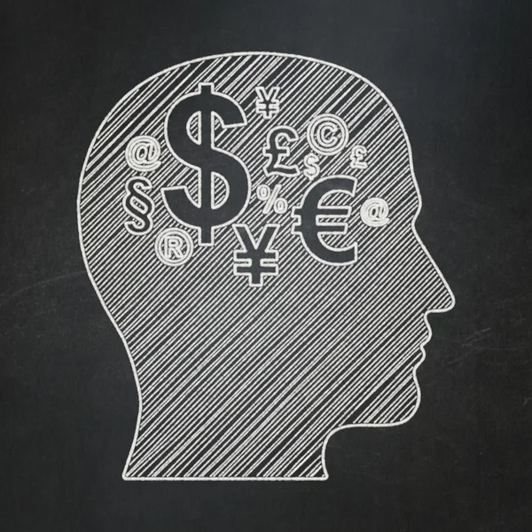 Finance concept: Head With Finance Symbol on chalkboard background — Stock Photo, Image