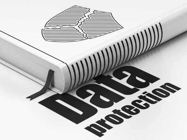 Concept de protection : livre Broken Shield, Protection des données sur fond blanc — Photo