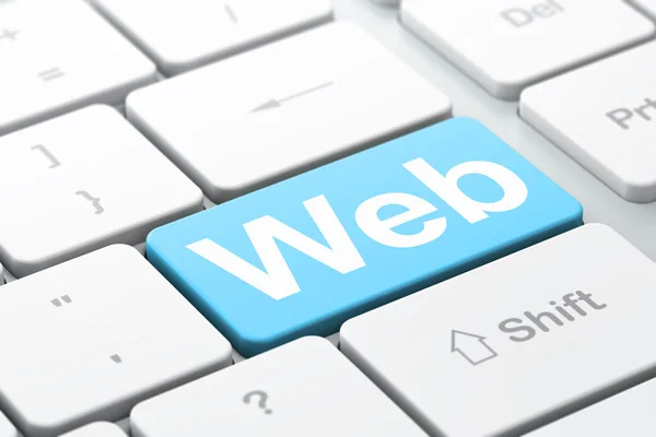 SEO web utvecklingskoncept: web på dator tangentbord bakgrund — Stockfoto