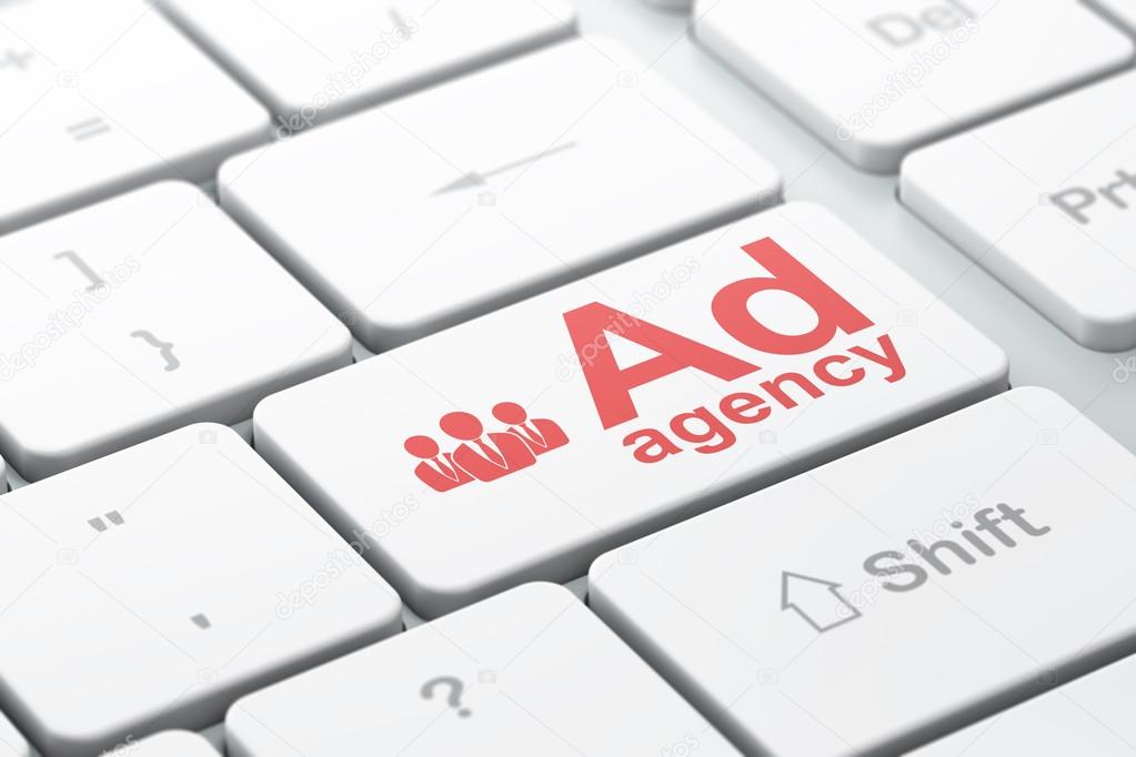 Marketing concept: Business People and Ad Agency on computer keyboard background