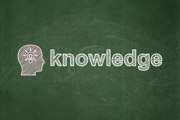 Onderwijs concept: hoofd met gloeilamp en kennis op schoolbord achtergrond — Stockfoto