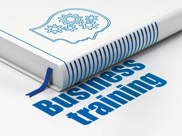 Concetto educativo: libro Head With Gears, Business Training su sfondo bianco — Foto Stock