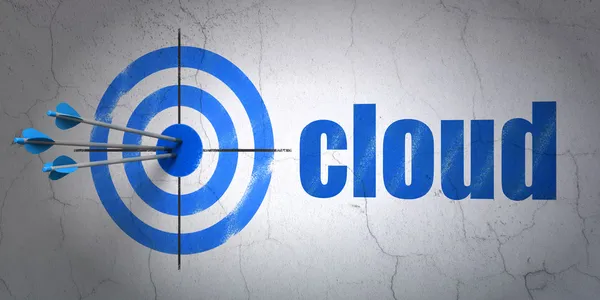 Návrh technologie cloud: cíl a cloud na zeď na pozadí — Stock fotografie