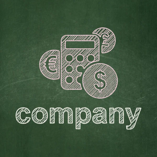 Finance concept: Calculator and Company on chalkboard background — Stock Photo, Image