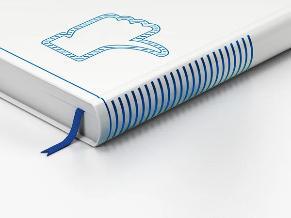 Conceito de mídia social: livro fechado, polegar para baixo no fundo branco — Fotografia de Stock