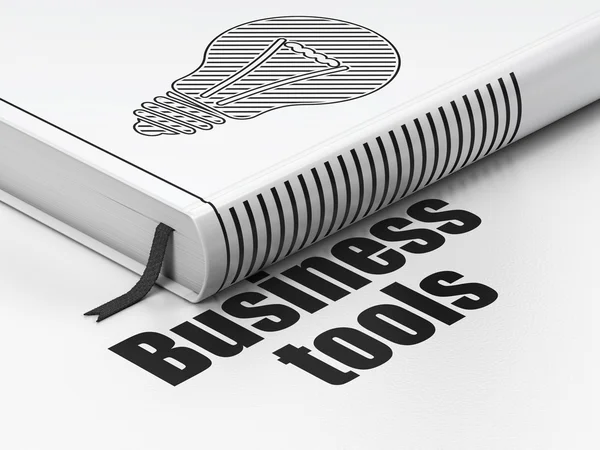 Business concept: libro Lampadina, Business Tools su sfondo bianco — Foto Stock