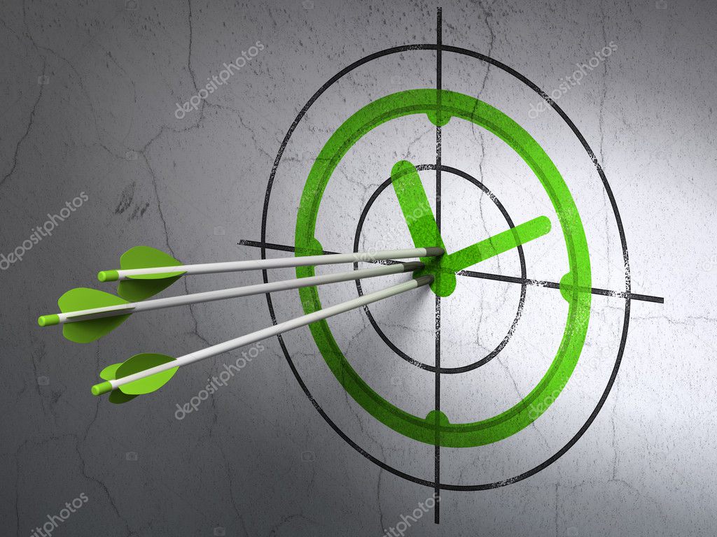 Time concept: arrows in Clock target on wall background