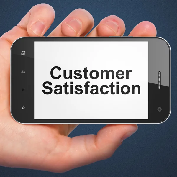 Concepto publicitario: Satisfacción del cliente en smartphone — Foto de Stock