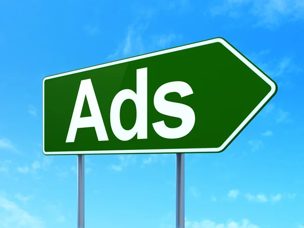 Concetto di marketing: Ads on road sign background — Foto Stock