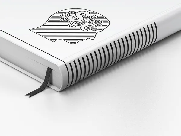 Concepto de negocio: libro cerrado, Head With Finance Symbol sobre fondo blanco — Foto de Stock