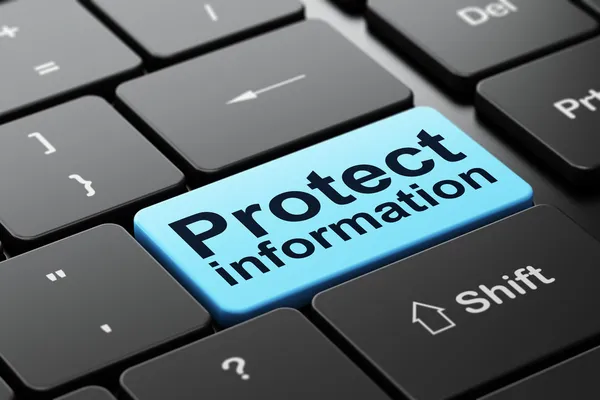 Bescherming concept: bescherming van informatie over computer toetsenbord achtergrond — Stockfoto