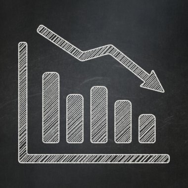 reklam kavramı: grafik kara tahta arka plan üzerinde düşüş