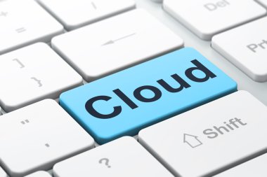 Ağ kavramı bulut: bulut bilgisayar klavye arka plan üzerinde