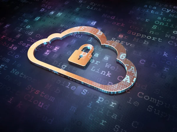 Cloud networking concept: Golden Cloud With Padlock on digital background — Stock Photo, Image