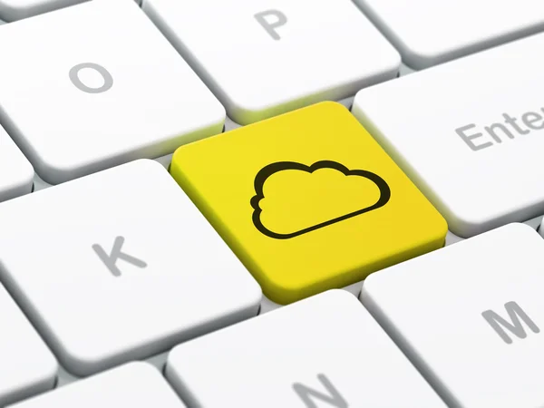 Concepto de red en la nube: nube en el fondo del teclado del ordenador — Foto de Stock