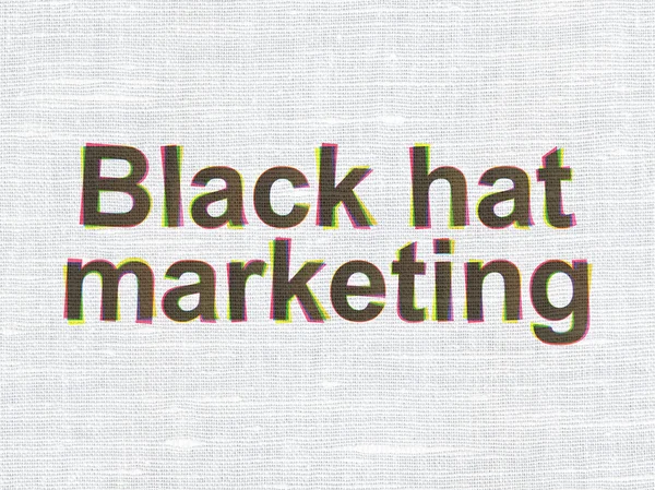Finanzierungskonzept: Black Hat Marketing auf textilem Hintergrund — Stockfoto