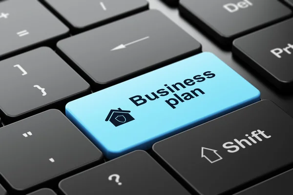 Affärsidé: hem- och företagsanvändare plan på dator tangentbord bakgrund — Stockfoto