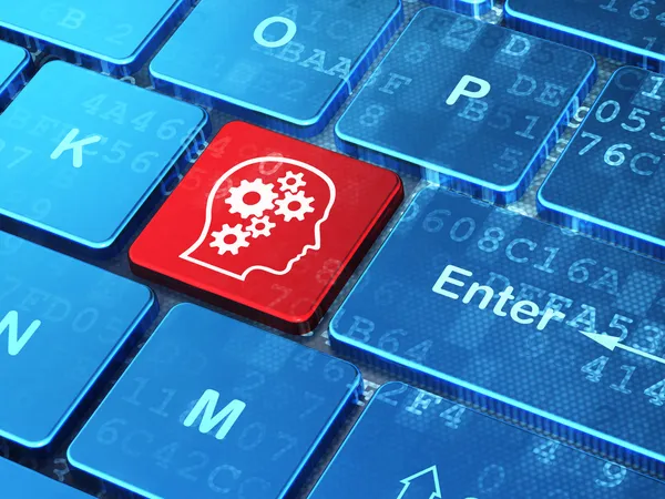 Marketing concept: Head With Gears on computer keyboard background — Stock Photo, Image
