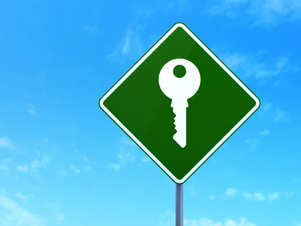 Privacy concept: Key on road sign background — Stock Photo, Image