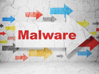 koruma kavramı: grunge duvar arka plan üzerinde malware ile ok