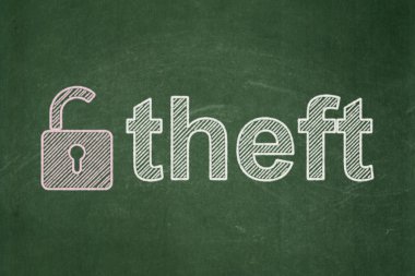 güvenlik kavramı: asma kilit ve kara tahta zemin üzerine hırsızlık açıldı