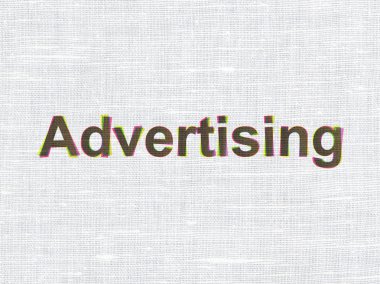 pazarlama kavramı: kumaş dokusu arka plan üzerinde reklam