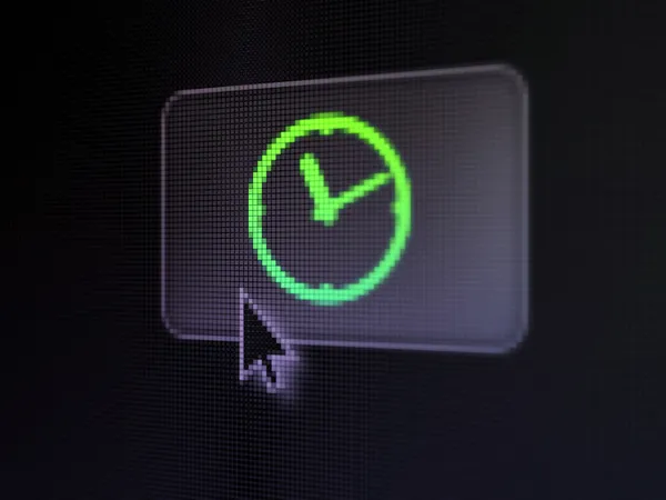 Conceito de linha do tempo: Relógio no fundo do botão digital — Fotografia de Stock