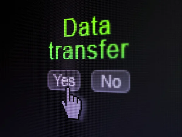 Concepto de datos: transferencia de datos en la pantalla del ordenador digital —  Fotos de Stock