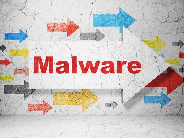 Koruma kavramı: grunge duvar arka plan üzerinde malware ile ok — Stok fotoğraf