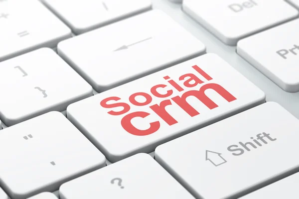 Concept de finance : CRM social sur fond de clavier d'ordinateur — Photo