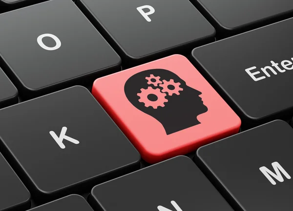 Advertising concept: Head With Gears on computer keyboard background — Stock Photo, Image