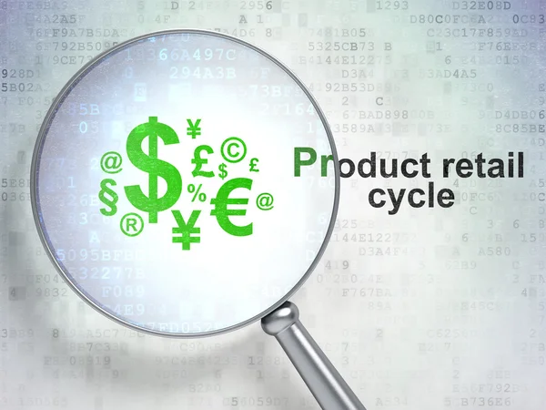 Concept marketing : Symbole financier et cycle de vente au détail de produits avec verre optique — Photo