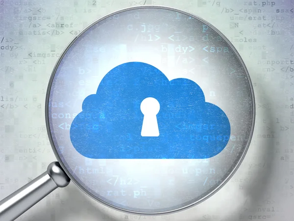 Concetto di cloud computing: Cloud With Keyhole con vetro ottico su sfondo digitale — Foto Stock